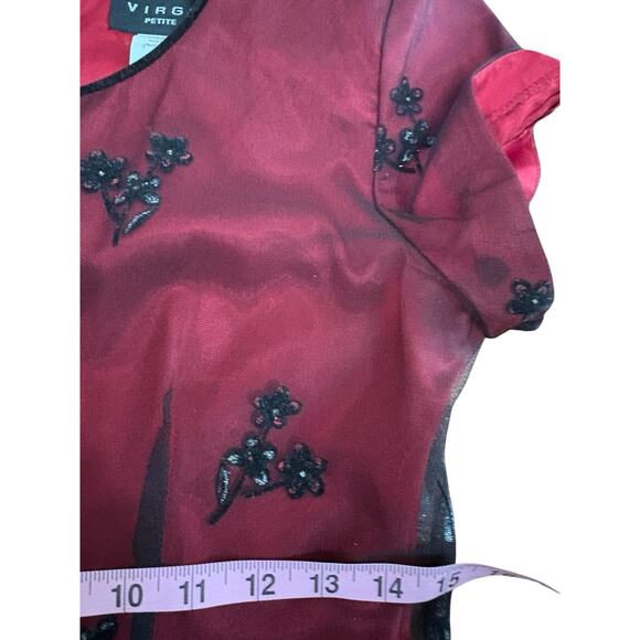 Vtg 90s Virgo Dress Sz 6P Flocked Velvet Red Black Dress Titanic Whimsy Goth - Picture 12 of 15